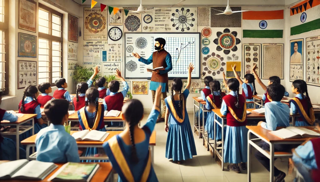 students and teacher in classroom in teaching activity